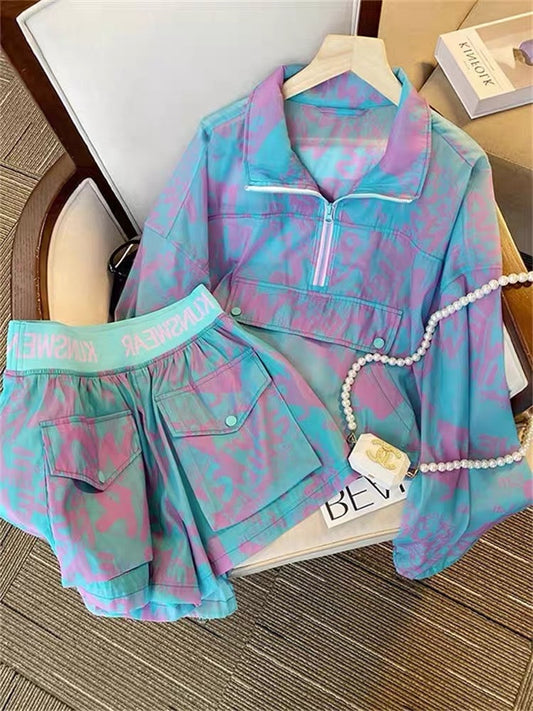 High-end dopamine wear a set of men's and women's summer thin section fashion casual sunscreen shorts two-piece suit