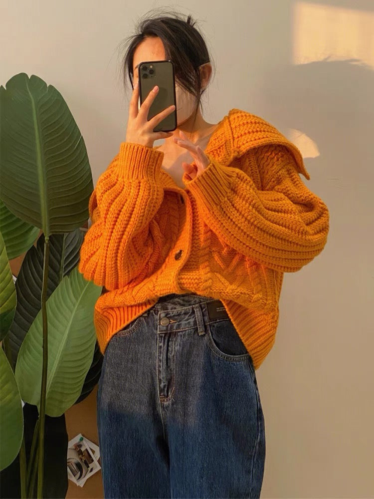 2023 autumn and winter new style, this year's hot trend, high-end and super good-looking sunset orange sweater design, niche women (S9889)