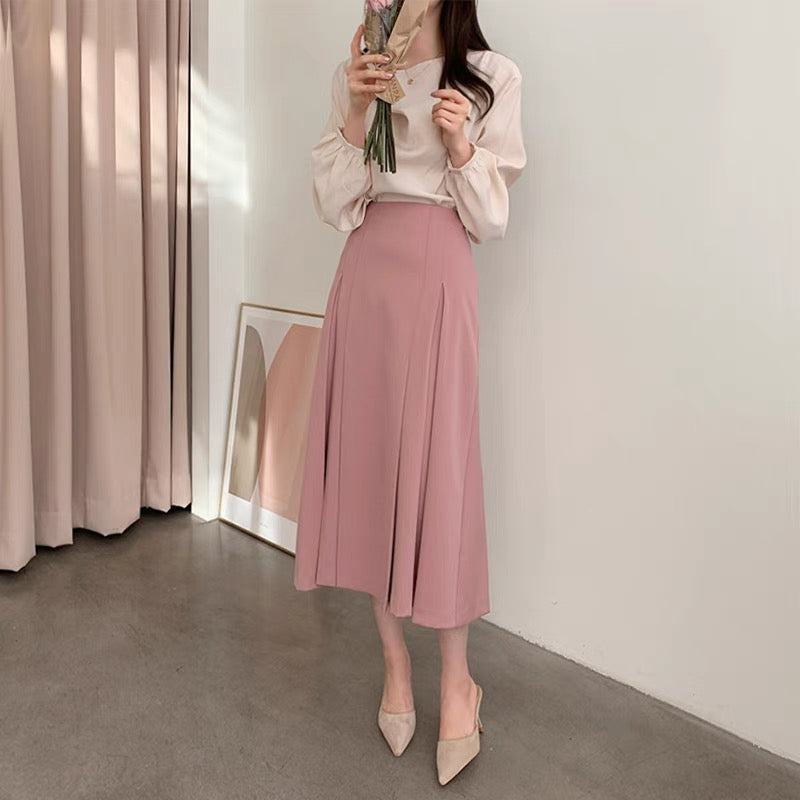 2023 Spring and Autumn New Design Niche Small Suit Long Pleated Rose Pink Half Skirt Women Summer T3489