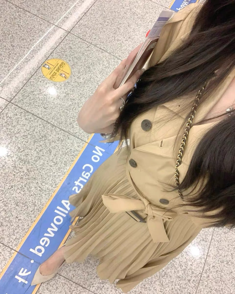 French trench coat dress for women in autumn 2023 new design niche high-end light and mature slim pleated long skirt D691