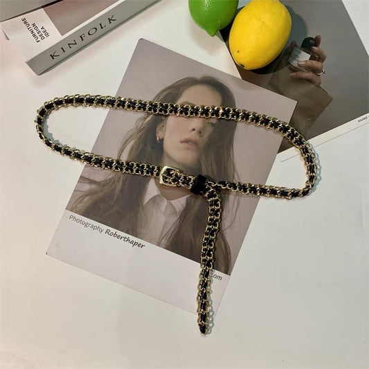 Retro all-match waist chain female 2023 new trendy Korean version accessories metal thin chain woven belt with skirt suit g