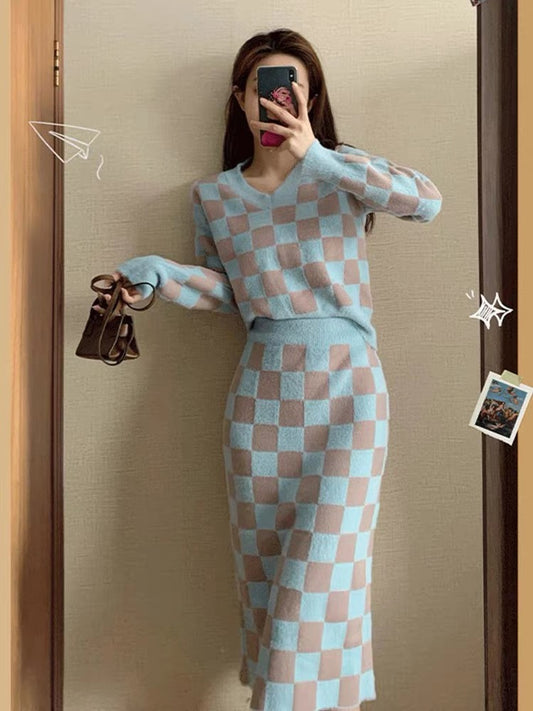 MUEL Original ◆Knitted Suit 2023 New Women's Spring Fashionable Socialite Style Sweater with Skirt Two-piece Set T3497