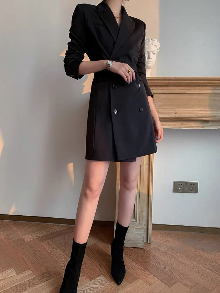 2023 Spring and Autumn New Intellectual Elegant OL Dress Women's Slim Temperament Waist Simple Commuting Suit Collar Skirt (B5913)
