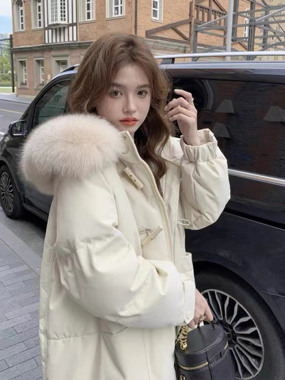 Down jacket women's mid-length 2023 new fashionable waist design niche thickened winter hot style long style A3313