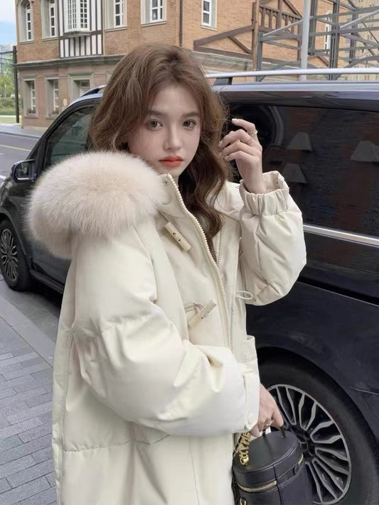 Down jacket women's mid-length 2023 new fashionable waist design niche thickened winter hot style long style A3313