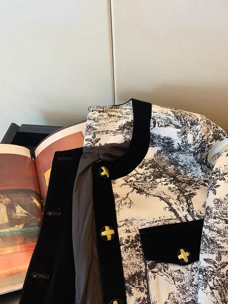 Xiaoxiang style retro jacquard round neck short coat for women autumn 2023 new new Chinese style national style slim top