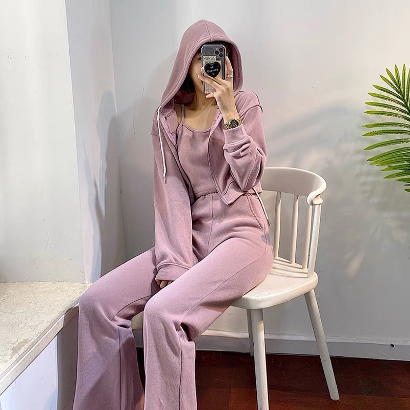 Casual sportswear suit for women 2023 early spring high-end street hooded sweatshirt Internet celebrity temperament royal sister two-piece set