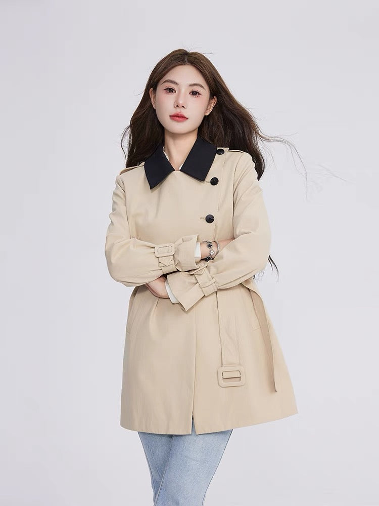 Volstagg khaki short windbreaker women's spring and autumn casual workwear British style waist coat coat