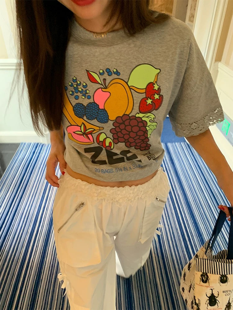 Luoluo Xianjie Loose T-shirt Women Cover Belly Slimming Tops 2024 New Gray Short Sleeve Small T-shirt