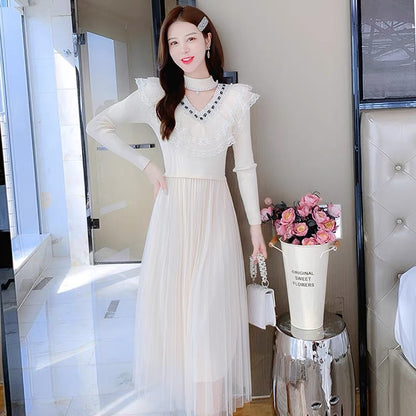 lolita gentle style dress women's autumn and winter 2022 new design niche slim temperament celebrity knitted skirt