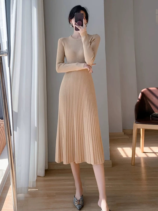 Autumn and winter pullover mid-length over-the-knee sweater skirt, slim and elegant, with coat, bottoming shirt and knitted dress for women