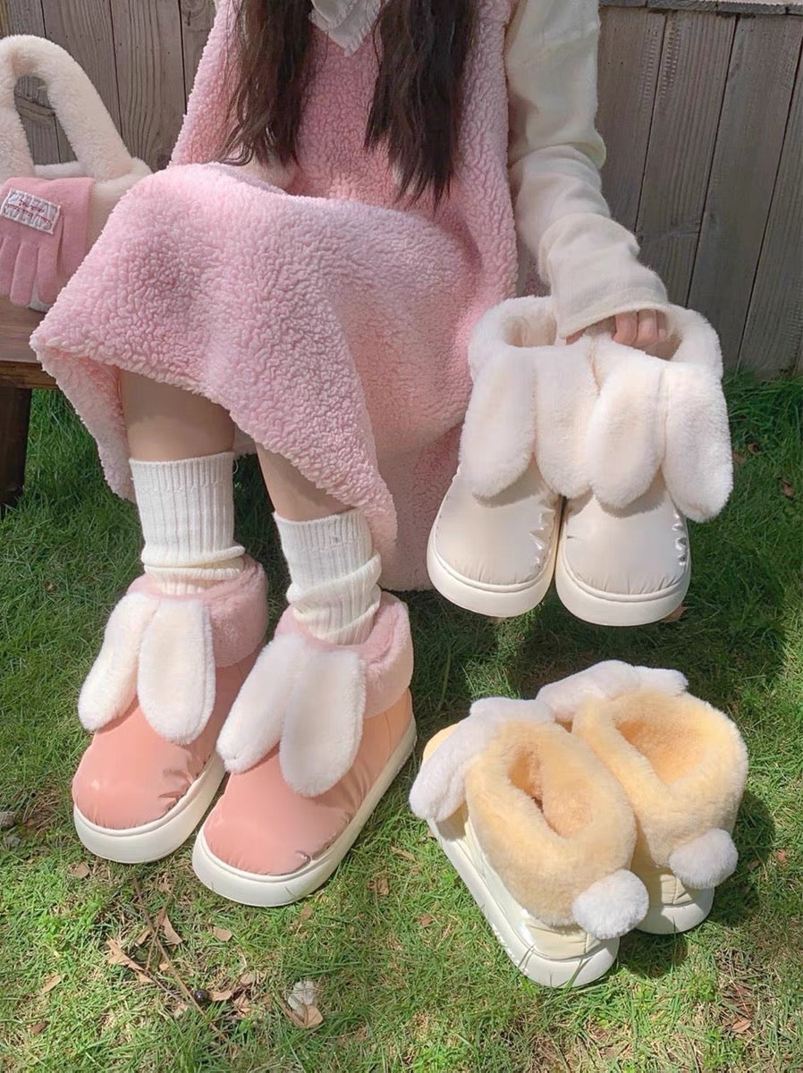 Thin strips of girly cute bread cotton shoes women's winter outerwear plus velvet warm waterproof snow boots short boots