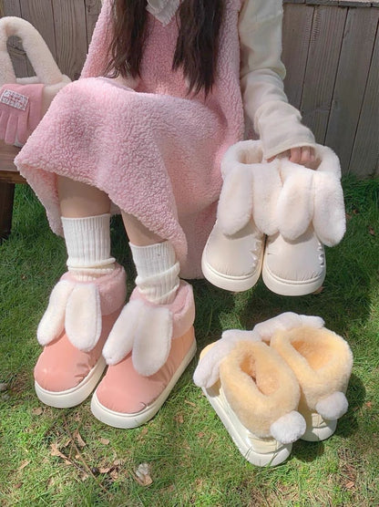 Thin strips of girly cute bread cotton shoes women's winter outerwear plus velvet warm waterproof snow boots short boots