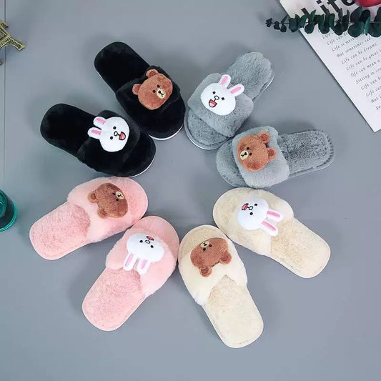 Autumn and winter parent-child furry slippers girls' home slippers indoor wooden floor non-slip air conditioning slippers cotton slippers