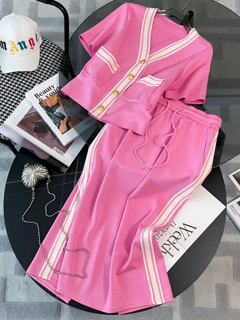 European and Korean casual fashion skirt suit for women summer 2023 new style V-neck slim and fragrant sports skirt