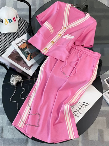 European and Korean casual fashion skirt suit for women summer 2023 new style V-neck slim and fragrant sports skirt