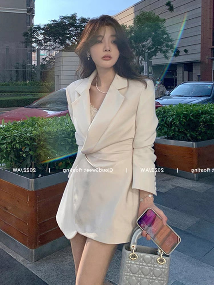 2023 spring French style high-end temperament socialite hot street cool royal lady fragrant white suit dress for women