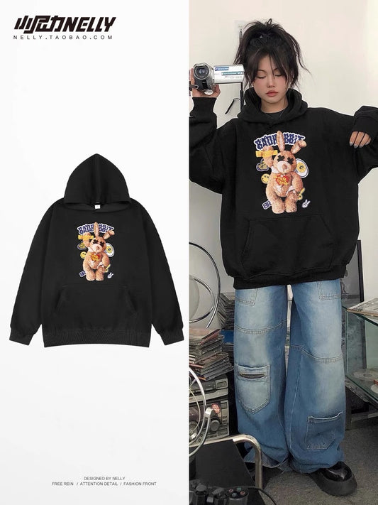 American round neck sweatshirt for men 2023 autumn trendy brand design niche oversize lazy bottoming top