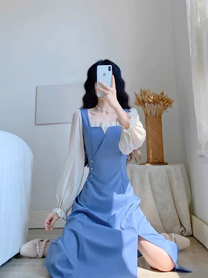 Autumn 2023 new women's skirt French gentle style fairy sweet waist slimming long-sleeved dress