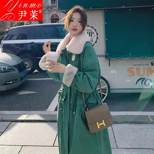 Mid-length parka women's winter 2023 new Korean version loose thickened cotton jacket plus velvet waist cotton jacket trendy