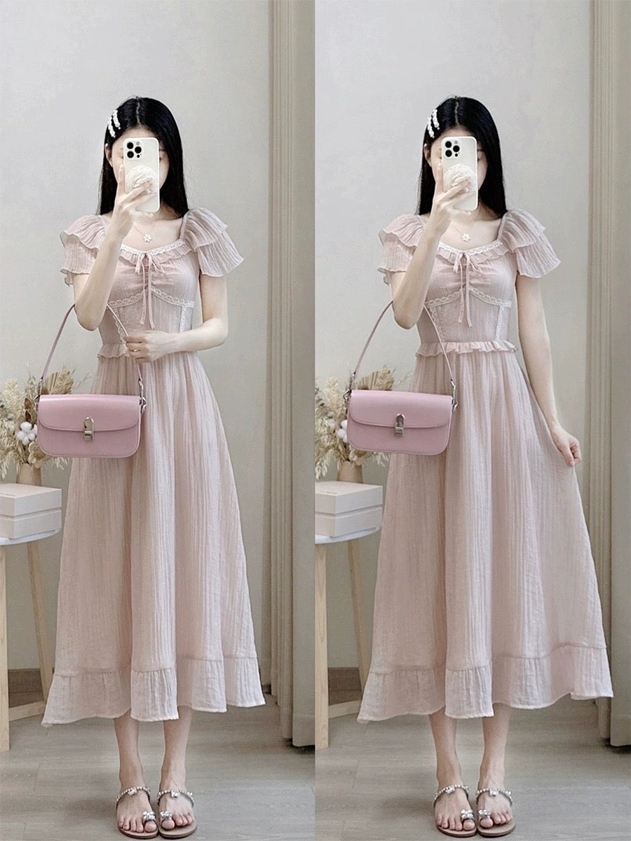 Platycodon French gentle style small flying sleeve dress women's summer texture high-end waist slimming fairy long dress