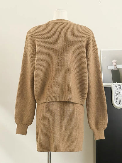 Knitted suit for women 2023 autumn and winter new V-neck single-breasted sweater cardigan coat high-waisted skirt two-piece set