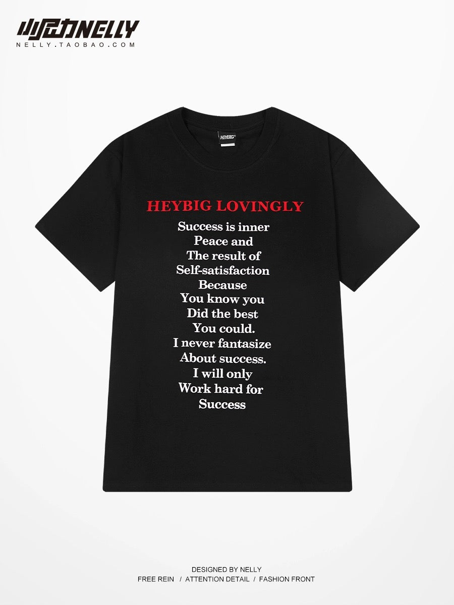 Heavy cotton letter print short-sleeved T-shirt for men and women summer American vibe high street couple trendy casual tops