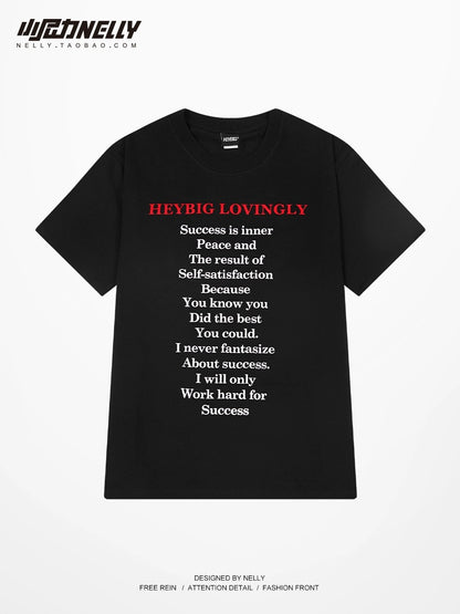 Heavy cotton letter print short-sleeved T-shirt for men and women summer American vibe high street couple trendy casual tops