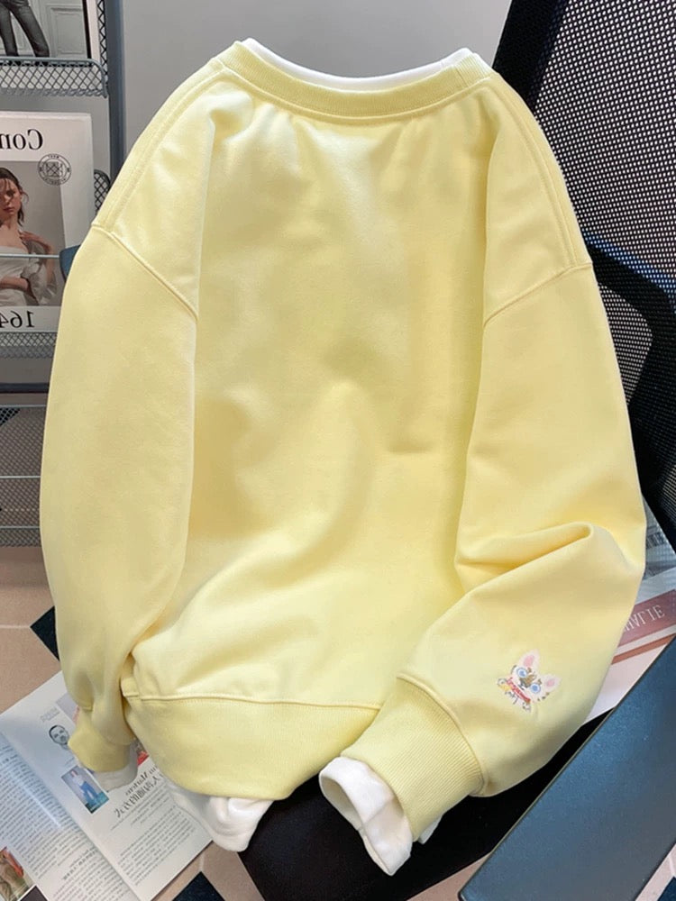 European goods niche heavy embroidery cat fake two-piece sweatshirt men and women spring and autumn stylish unique and exquisite super good-looking tops