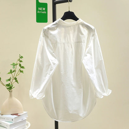 Design sense playful cute little rabbit white shirt female 2024 spring and autumn new Korean version loose casual shirt tops