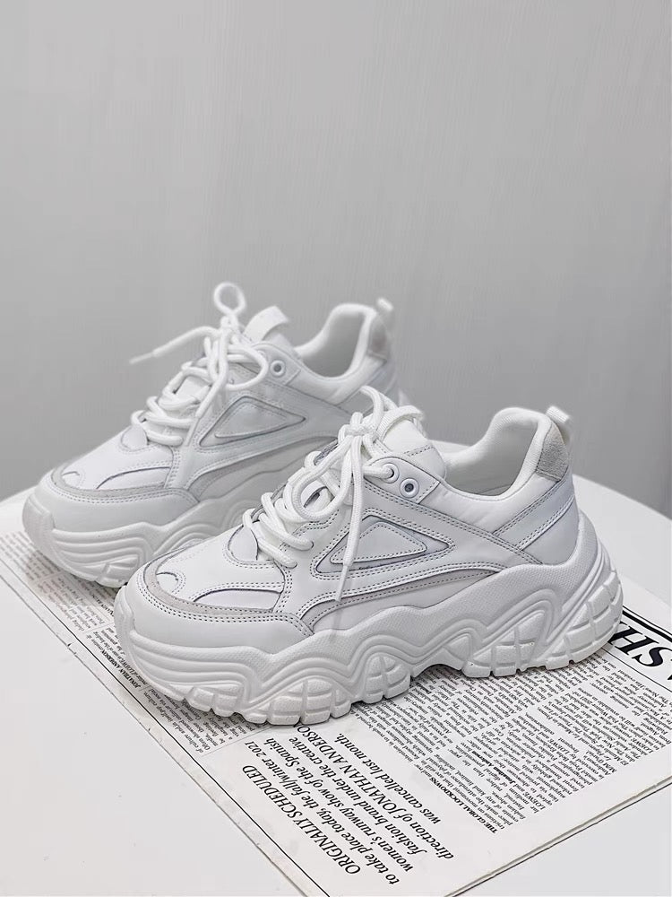 Hong Kong style thick-soled dad shoes for women 2023 spring new breathable height-increasing single shoes pink soft-soled casual versatile sports shoes