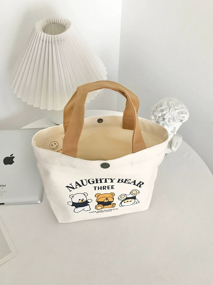 New bear canvas bag female student portable work small hand-held lunch bag handbag canvas bag gift bag