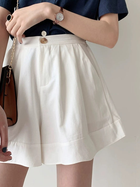Warmo versatile a-line cotton and linen work shorts high-waisted 2024 summer white casual pants slimming wide-leg pants skirts for women