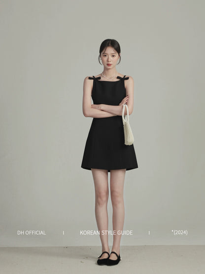 DH OFFICIAL Big Flower [Miss] Design Butterfly Suspender Little Black Dress Female Korean Lady Temperament Dress