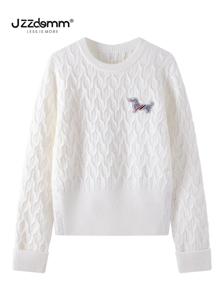 Jiuzhou Chengpin/JZZDEMM puppy embroidery texture waist slim fit temperament knitted pullover bottoming shirt tops for women