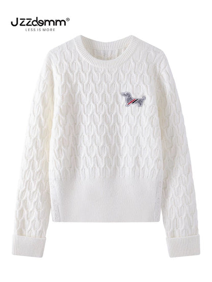 Jiuzhou Chengpin/JZZDEMM puppy embroidery texture waist slim fit temperament knitted pullover bottoming shirt tops for women