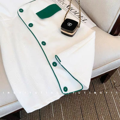 Chic and unique design, contrasting color casual dress, women's waist slimming, high-end, summer short skirt for small people