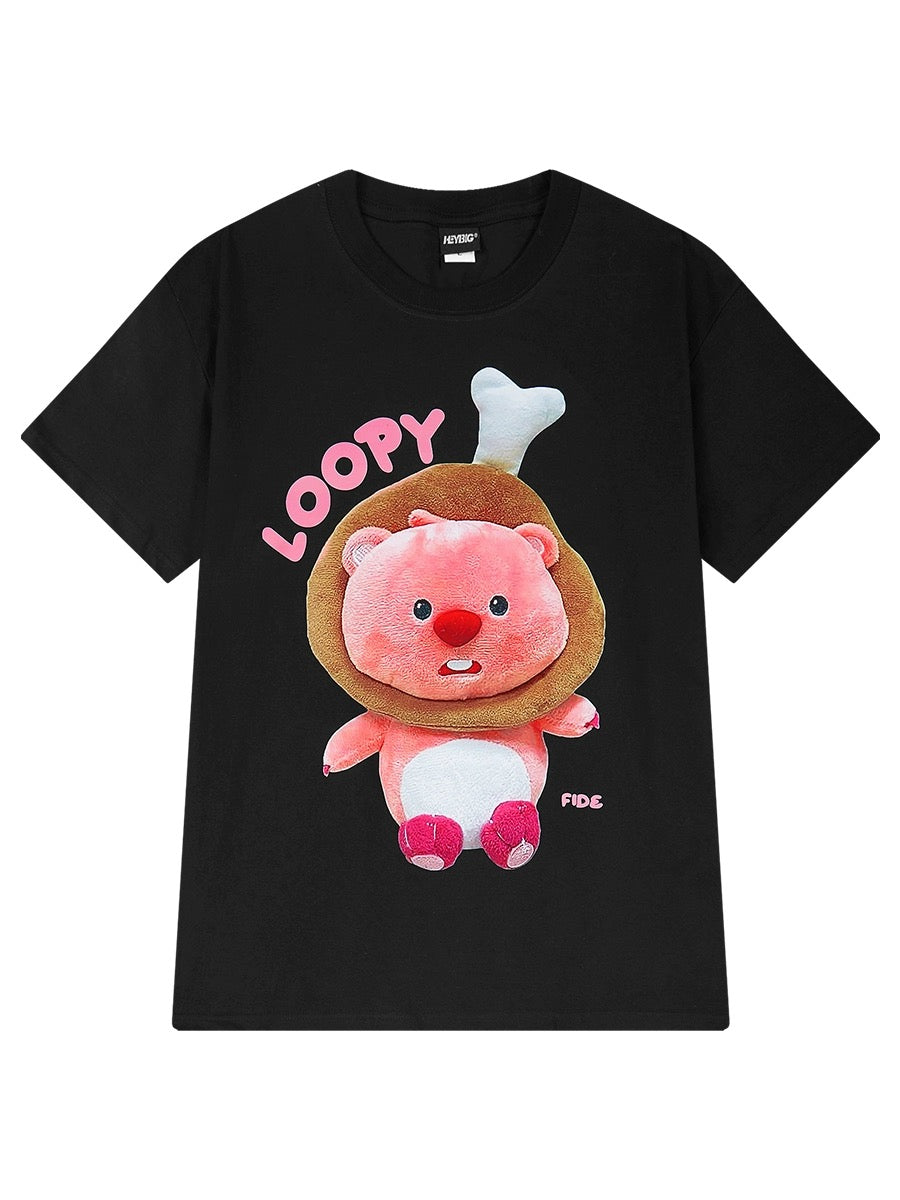 Korean soft cute cartoon cute printed short-sleeved T-shirt for men and women pure cotton casual 2024 new loose round neck top