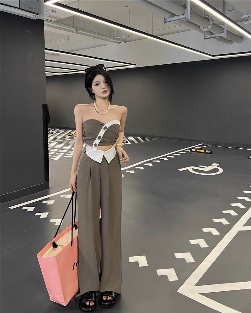 Hot girl suit female summer pure desire sexy short tube top suspender Lee Nhi Boutique Hot girl suit female summer pure desire sexy short tube top suspender Lee Nhi Boutique