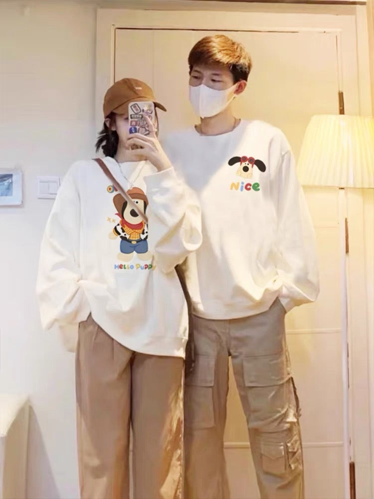 Early autumn diy couple cartoon sweatshirt spring and autumn 2023 new trendy high-end niche super popular autumn clothes