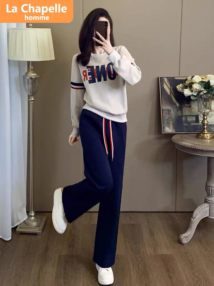 La Chapelle European station casual sports suit for women autumn 2023 new fashion sweatshirt wide-leg pants two-piece set