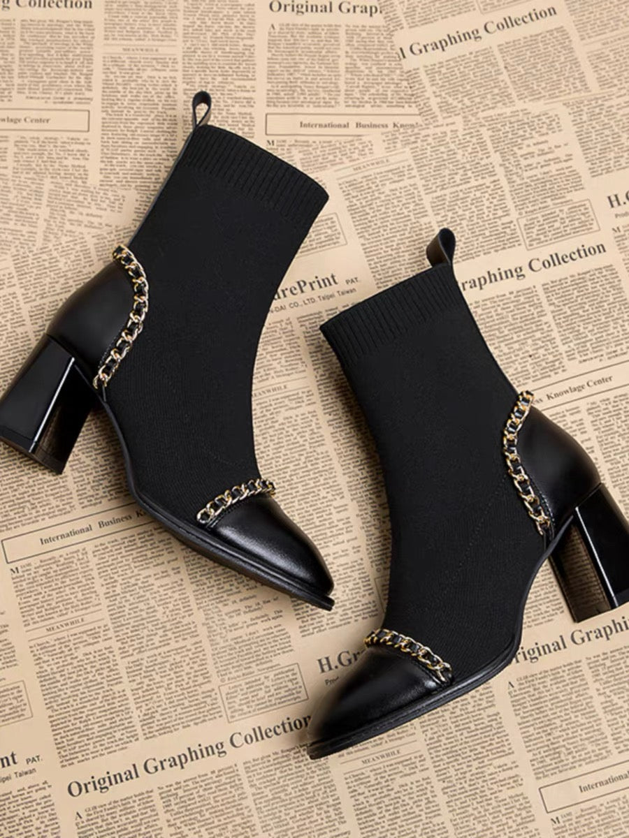 High-heeled short boots for women 2023 autumn and winter new elastic sock boots thick heel thin boots high heel Martin boots single boots