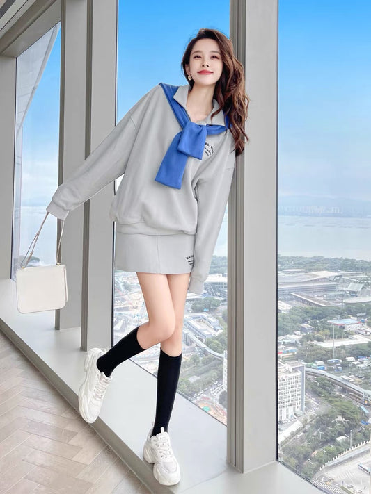 Early autumn 2023 new autumn clothing, high-end sense, royal salt suit, autumn popular sweatshirt, skirt, two-piece set for women, autumn and winter T2349