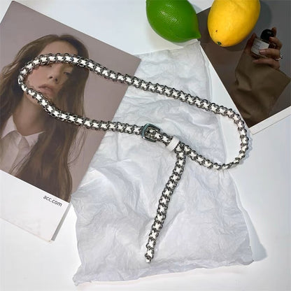 Retro all-match waist chain female 2023 new trendy Korean version accessories metal thin chain woven belt with skirt suit g
