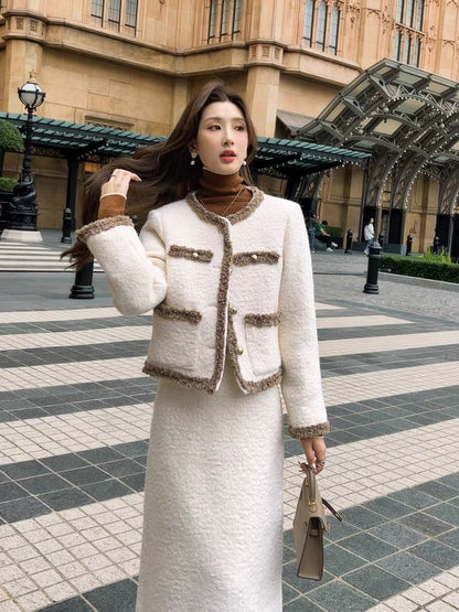 Zhang Xinzi [Miss Windsor] Western-style white duck down woolen small fragrance suit for women winter new two-piece set
