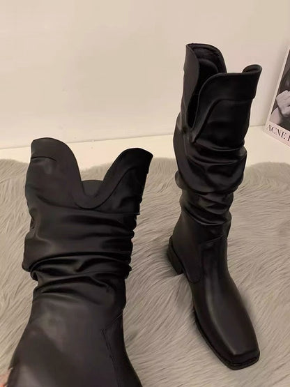Boots summer women's 2023 new hot style western cowboy style knight piles of boots square toe but knee boots