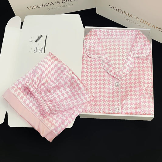 2024 new ice silk pajamas women's short-sleeved summer thin silk can be worn outside home clothes suit spring and summer
