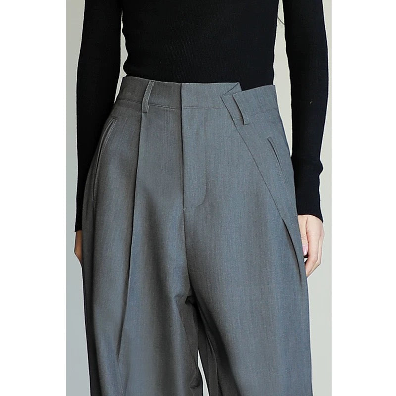 YUYUYAN autumn and winter design suit wide-leg pants women's high-waist drape old money style straight floor-length trousers gray