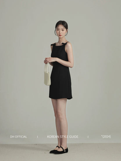 DH OFFICIAL Big Flower [Miss] Design Butterfly Suspender Little Black Dress Female Korean Lady Temperament Dress