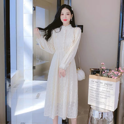 Women's autumn and winter 2023 new mid-length inner skirt with coat and velvet thickened lace bottoming dress (D4443)
